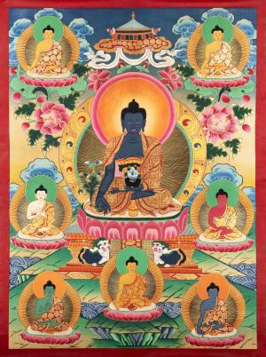 Eight Medicine Buddha Thangka | 8 Healing Buddha Thangka in Cotton Canvas